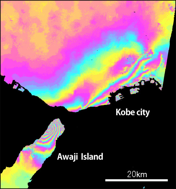 SAR interferogram showing the crustal deformation caused by the South Hyogo Prefecture Earthquake