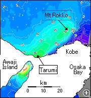 Contour map created from the SAR interferogram that shows the crustal deformation caused by the South Hyogo Prefecture Earthquake, 1995